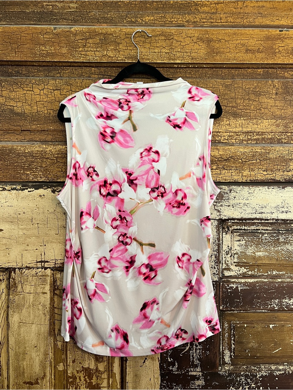 Calvin Klein Pink Floral Sleeveless Blouse NWOT Soft Stretch Career Top